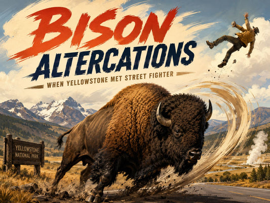 Bison confronting a tourist in Yellowstone