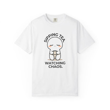 Sipping Tea, Watching Chaos — Observational T-Shirt