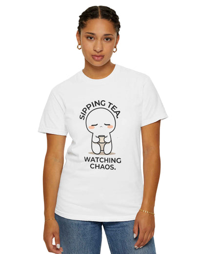 Sipping Tea, Watching Chaos — Observational T-Shirt